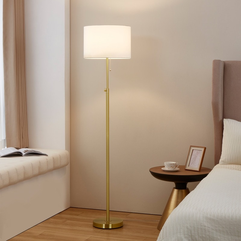 Lampadaire standard moderne réglable KAWOTI de 65 pouces avec abat-jour tambour blanc