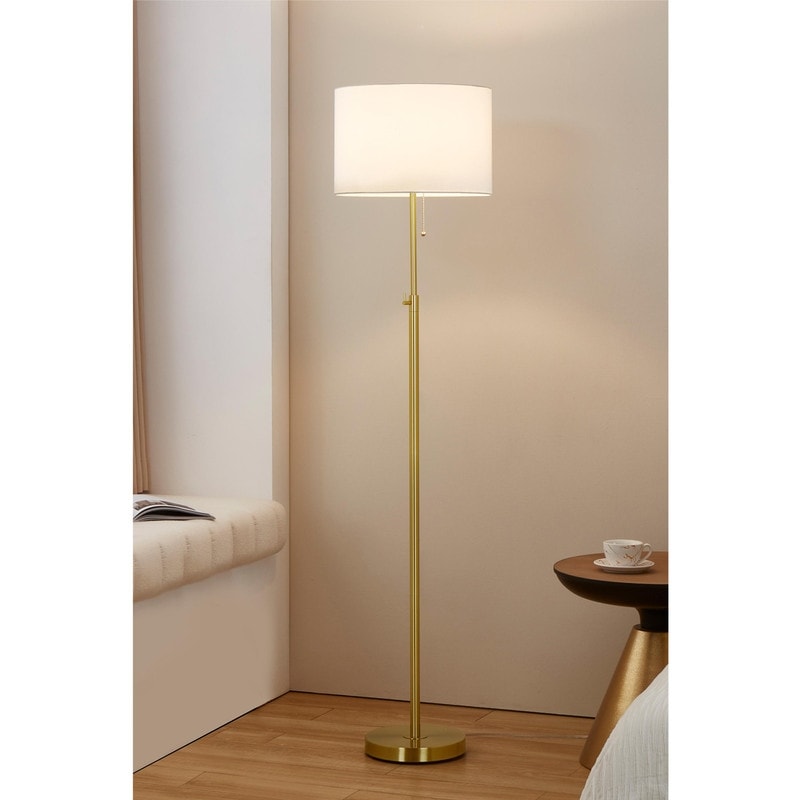 Lampadaire standard moderne réglable KAWOTI de 65 pouces avec abat-jour tambour blanc