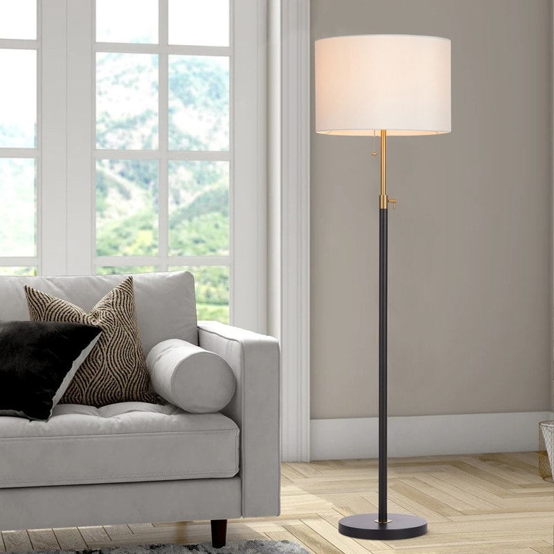 Lampadaire standard moderne réglable KAWOTI de 65 pouces avec abat-jour tambour blanc