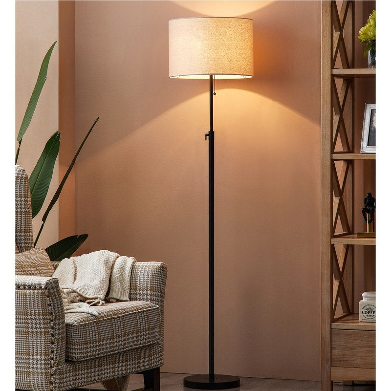 Lampadaire standard moderne réglable KAWOTI de 65 pouces avec abat-jour tambour blanc