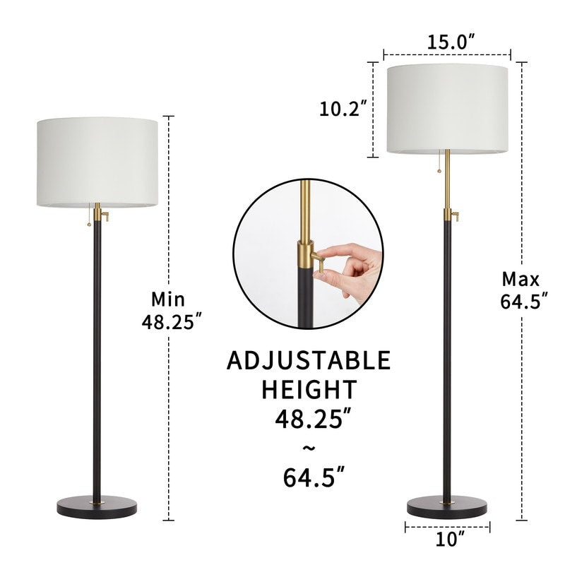 Lampadaire standard moderne réglable KAWOTI de 65 pouces avec abat-jour tambour blanc