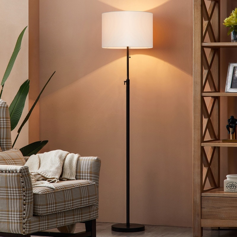 Lampadaire standard moderne réglable KAWOTI de 65 pouces avec abat-jour tambour blanc