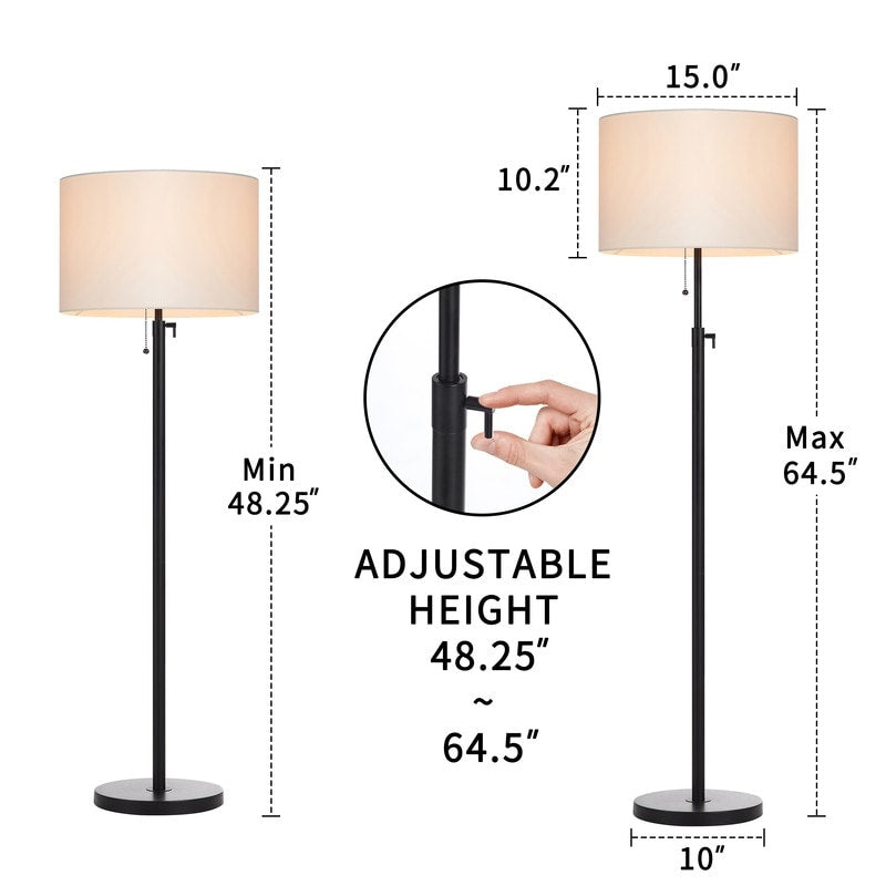 Lampadaire standard moderne réglable KAWOTI de 65 pouces avec abat-jour tambour blanc