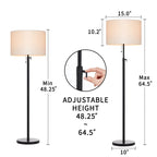 Lampadaire standard moderne réglable KAWOTI de 65 pouces avec abat-jour tambour blanc