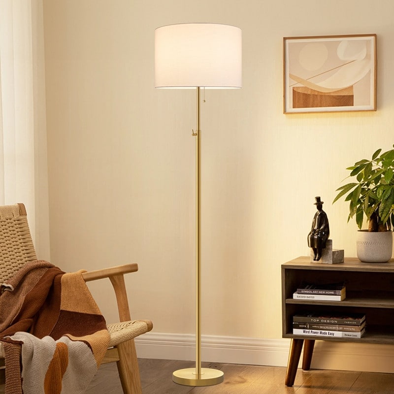 Lampadaire standard moderne réglable KAWOTI de 65 pouces avec abat-jour tambour blanc