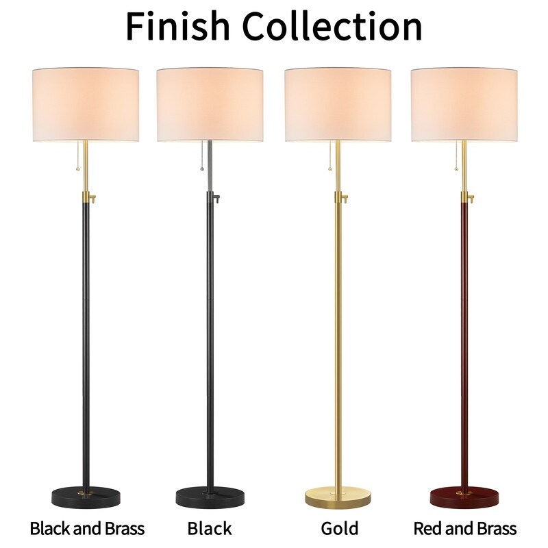 Lampadaire standard moderne réglable KAWOTI de 65 pouces avec abat-jour tambour blanc