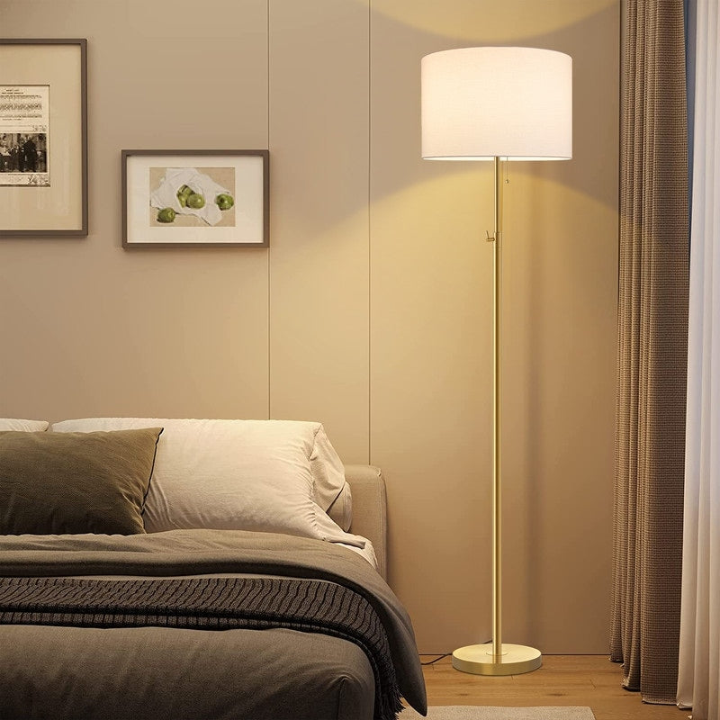 Lampadaire standard moderne réglable KAWOTI de 65 pouces avec abat-jour tambour blanc