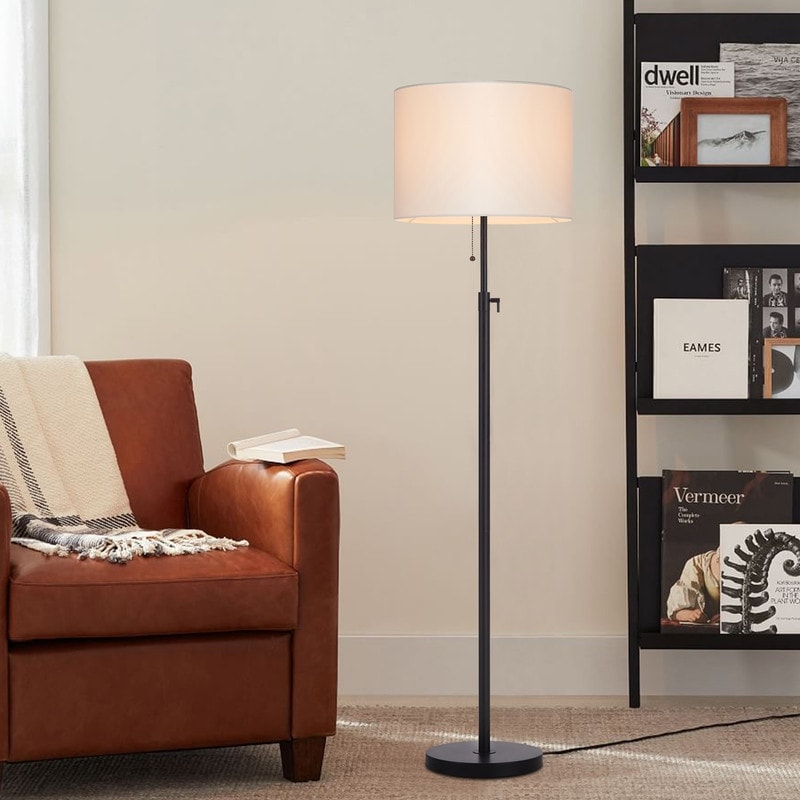 Lampadaire standard moderne réglable KAWOTI de 65 pouces avec abat-jour tambour blanc