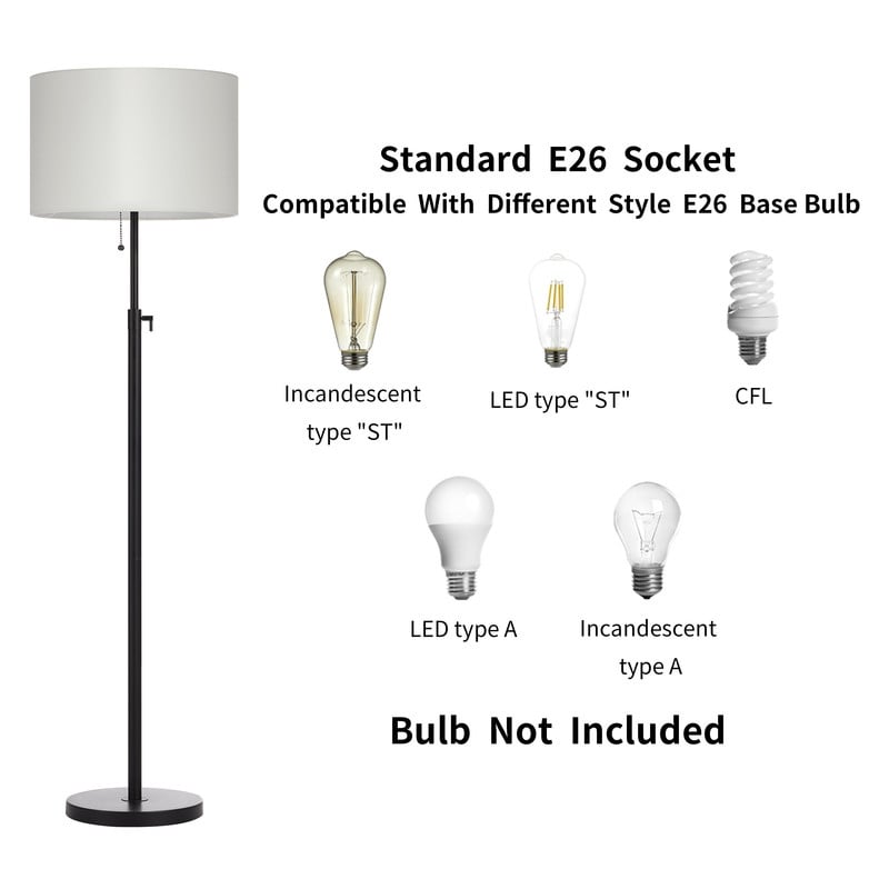 Lampadaire standard moderne réglable KAWOTI de 65 pouces avec abat-jour tambour blanc