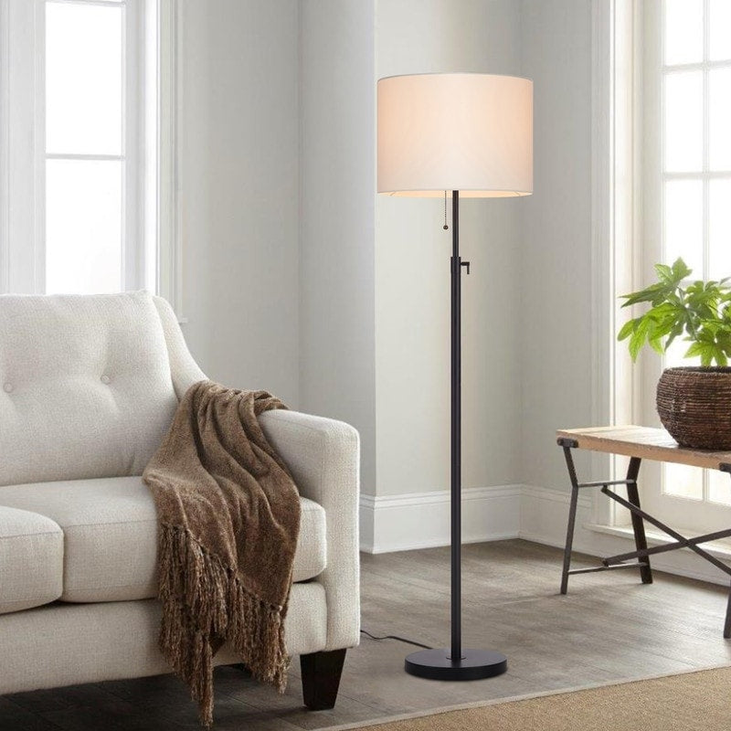 Lampadaire standard moderne réglable KAWOTI de 65 pouces avec abat-jour tambour blanc