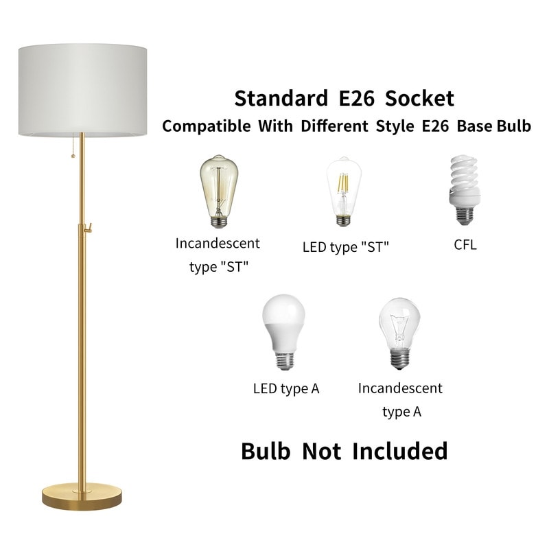 Lampadaire standard moderne réglable KAWOTI de 65 pouces avec abat-jour tambour blanc