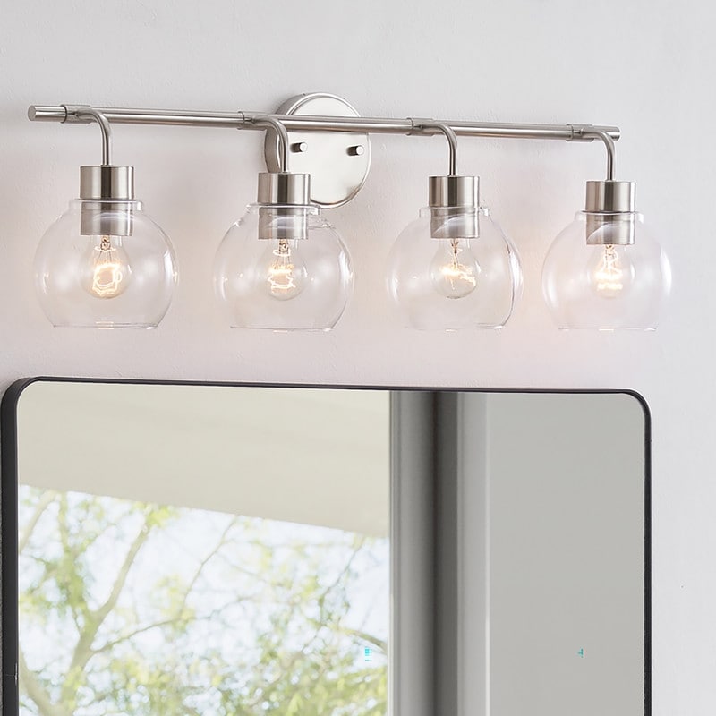Applique de salle de bain à intensité variable KAWOTI avec abat-jour en verre transparent
