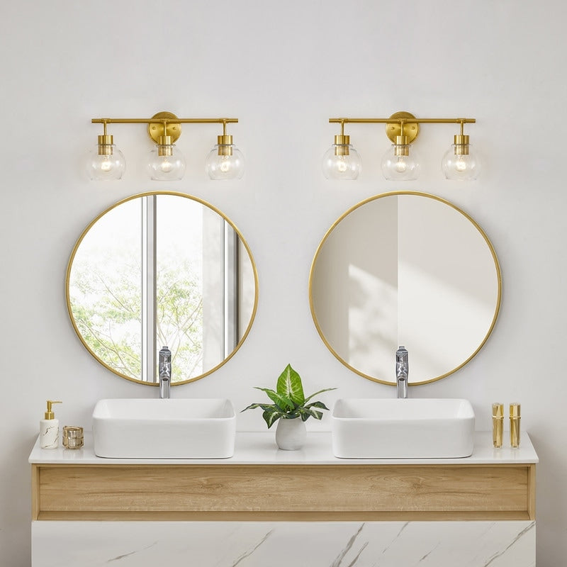 Applique de salle de bain à intensité variable KAWOTI avec abat-jour en verre transparent