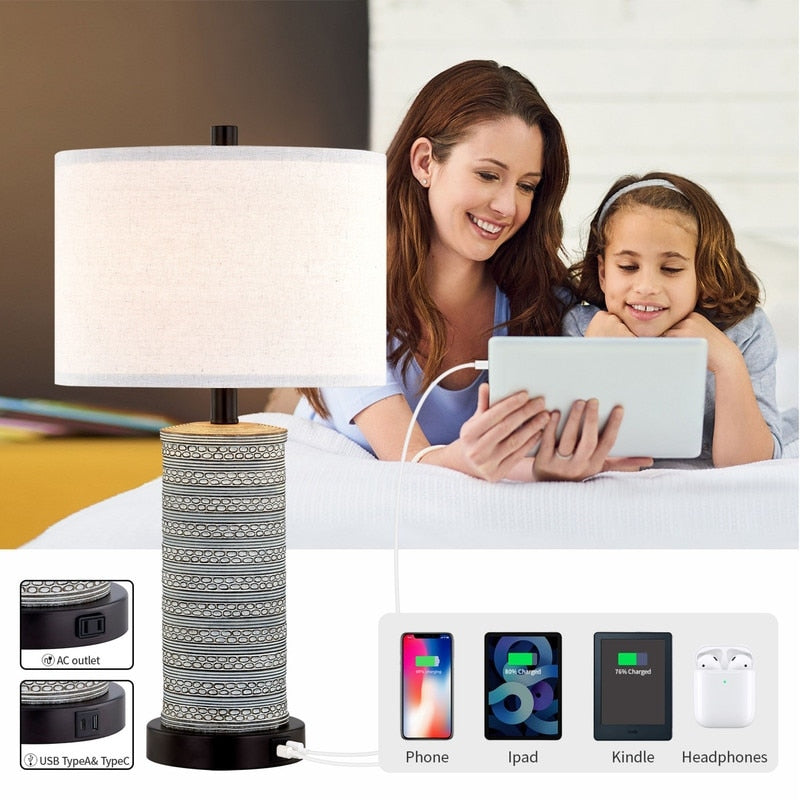 Ensemble de lampes de table à commande tactile KAWOTI avec ports USB (lot de 2)