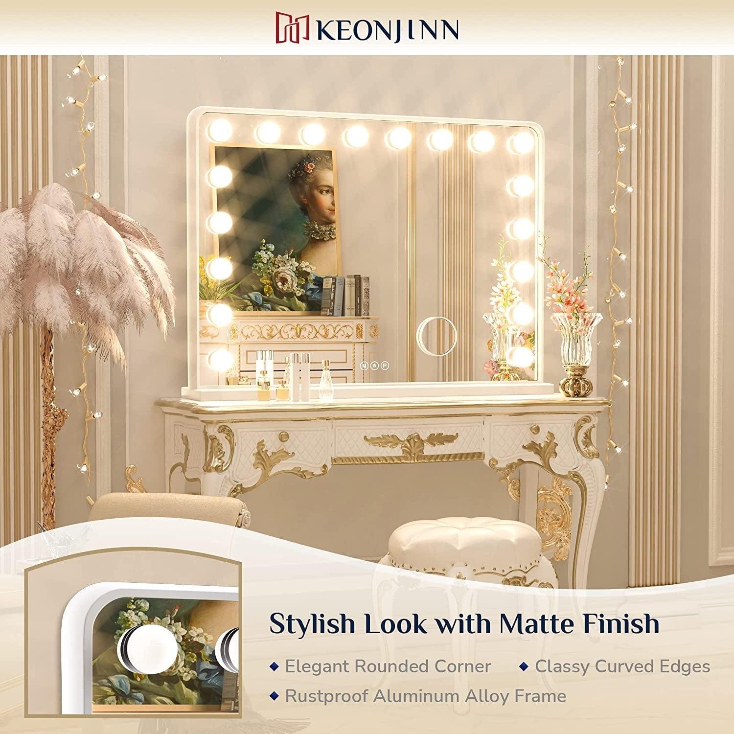 Miroir de maquillage Hollywood Keonjinn à LED avec 15/18 lumières LED