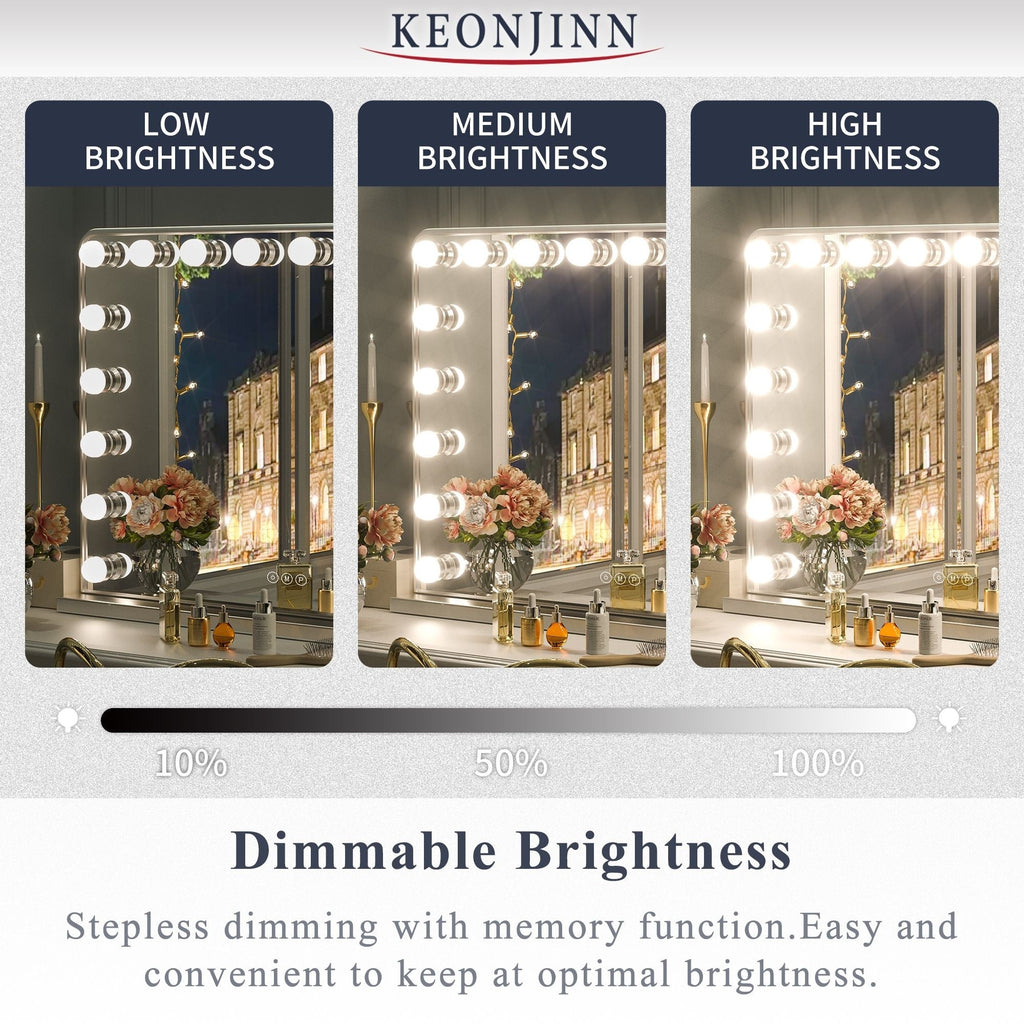Miroir de maquillage Hollywood Keonjinn à LED avec 15/18 lumières LED