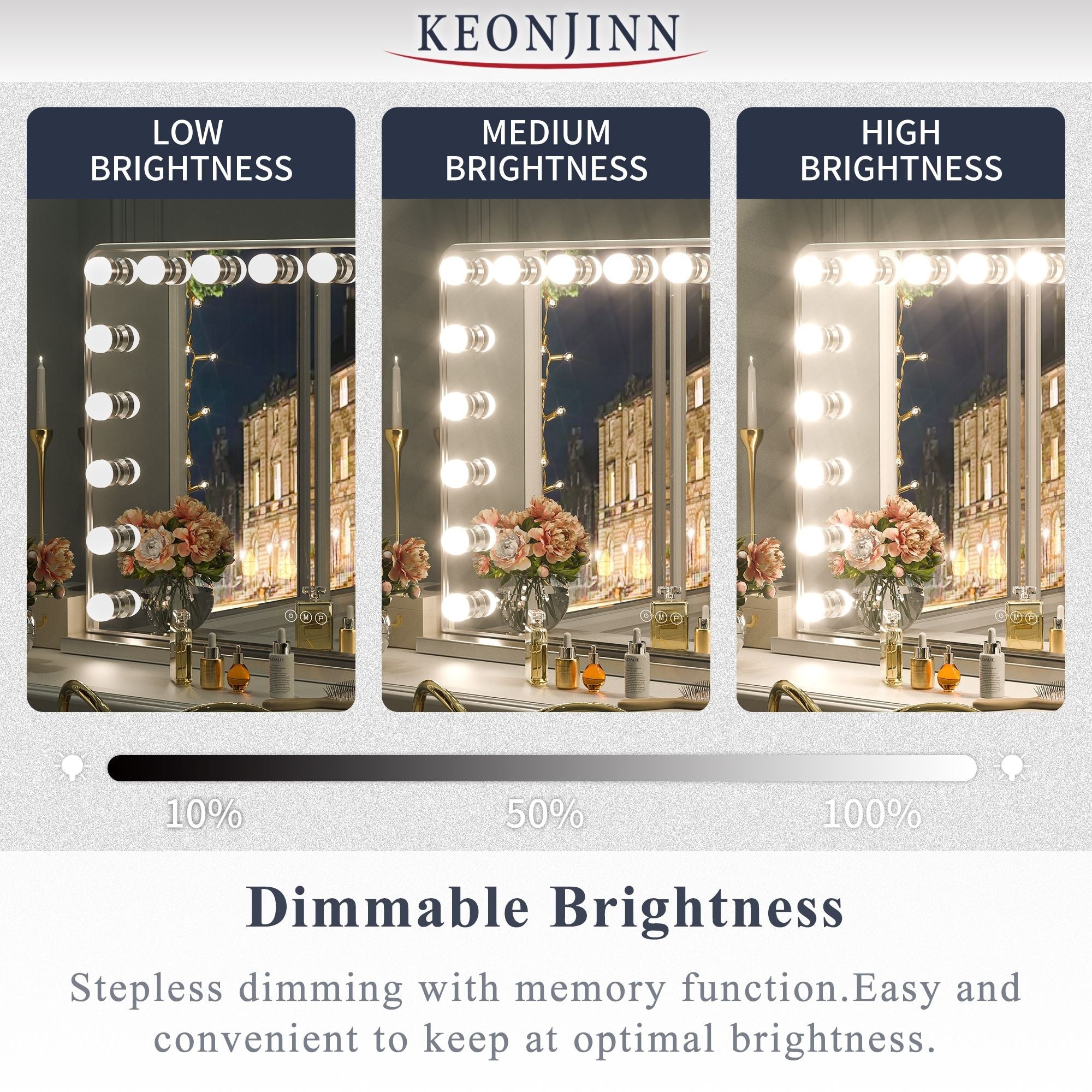 Miroir de maquillage Hollywood Keonjinn à LED avec 15/18 lumières LED