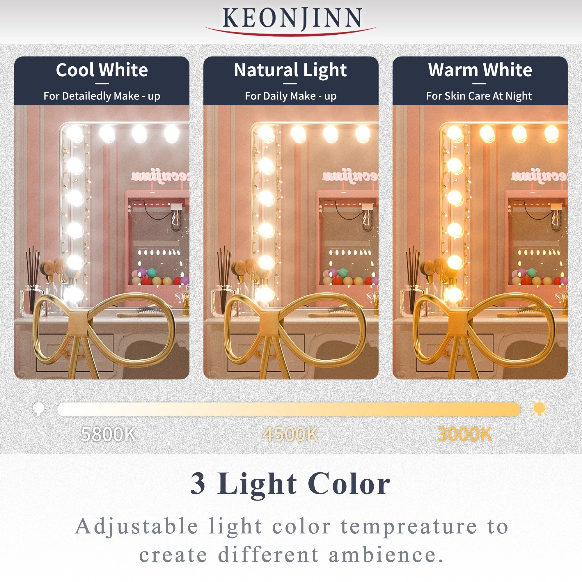 Miroir de maquillage Hollywood Keonjinn à LED avec 15/18 lumières LED