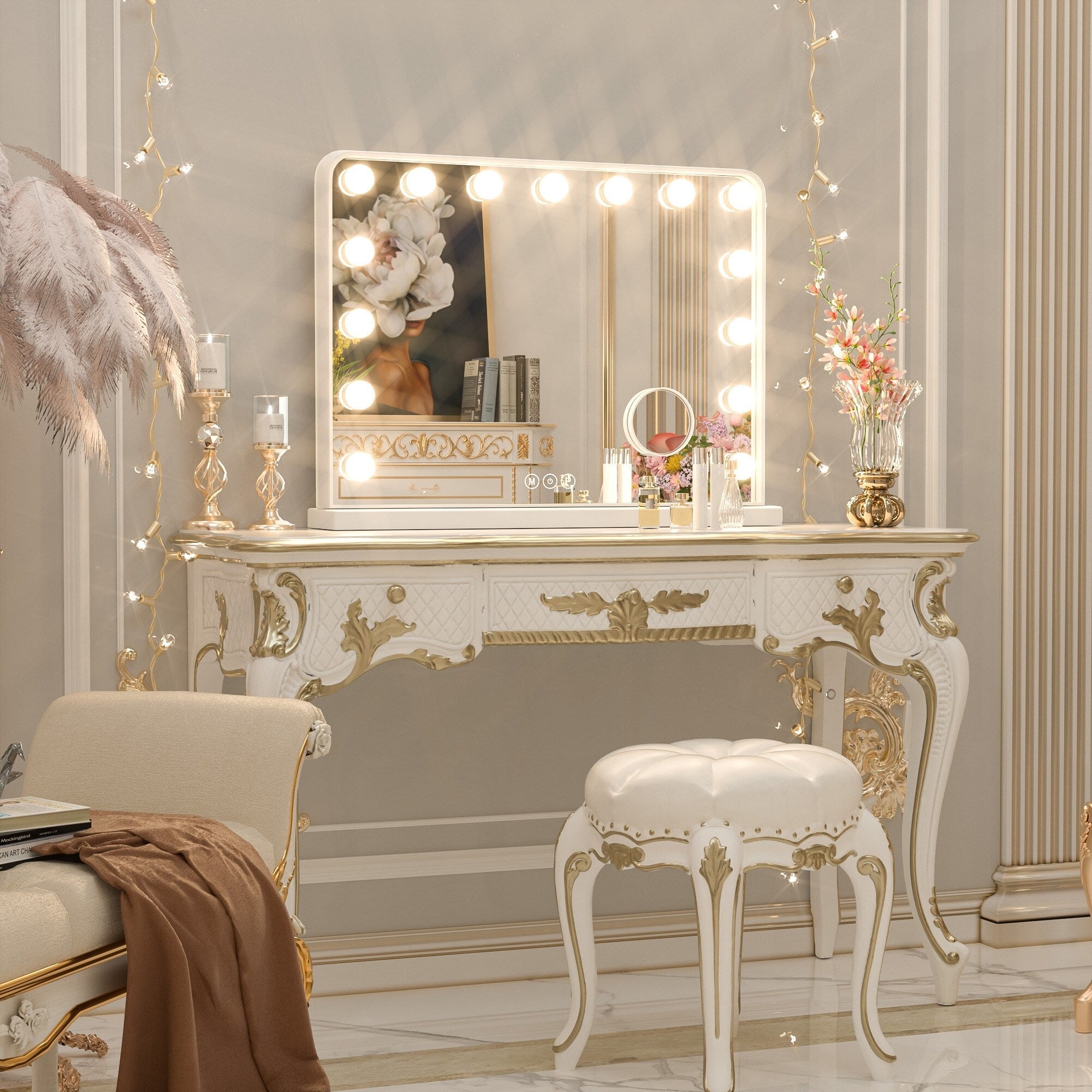 Miroir de maquillage Hollywood Keonjinn à LED avec 15/18 lumières LED