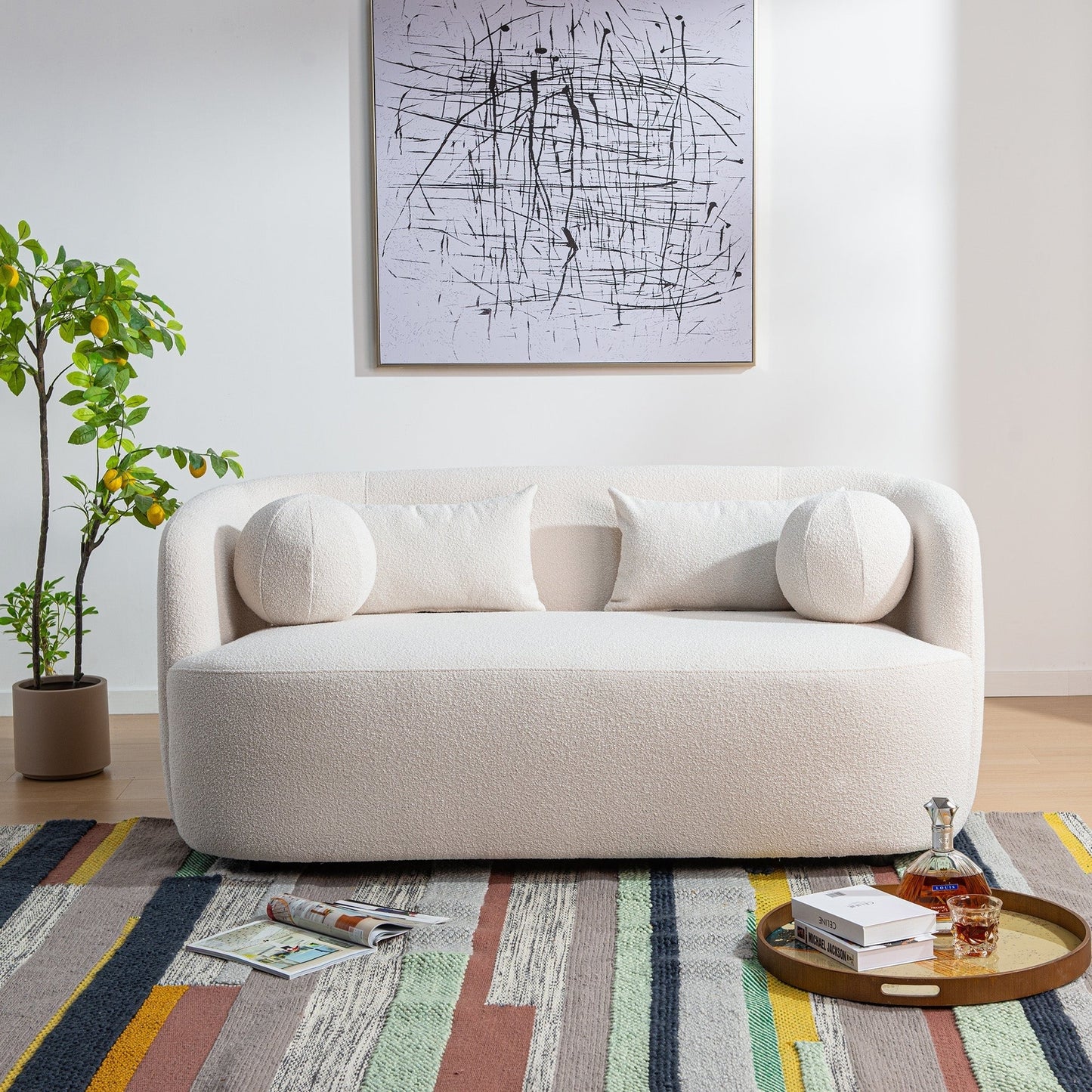 Causeuse 2 places rembourrée KINWELL Boucle avec coussins