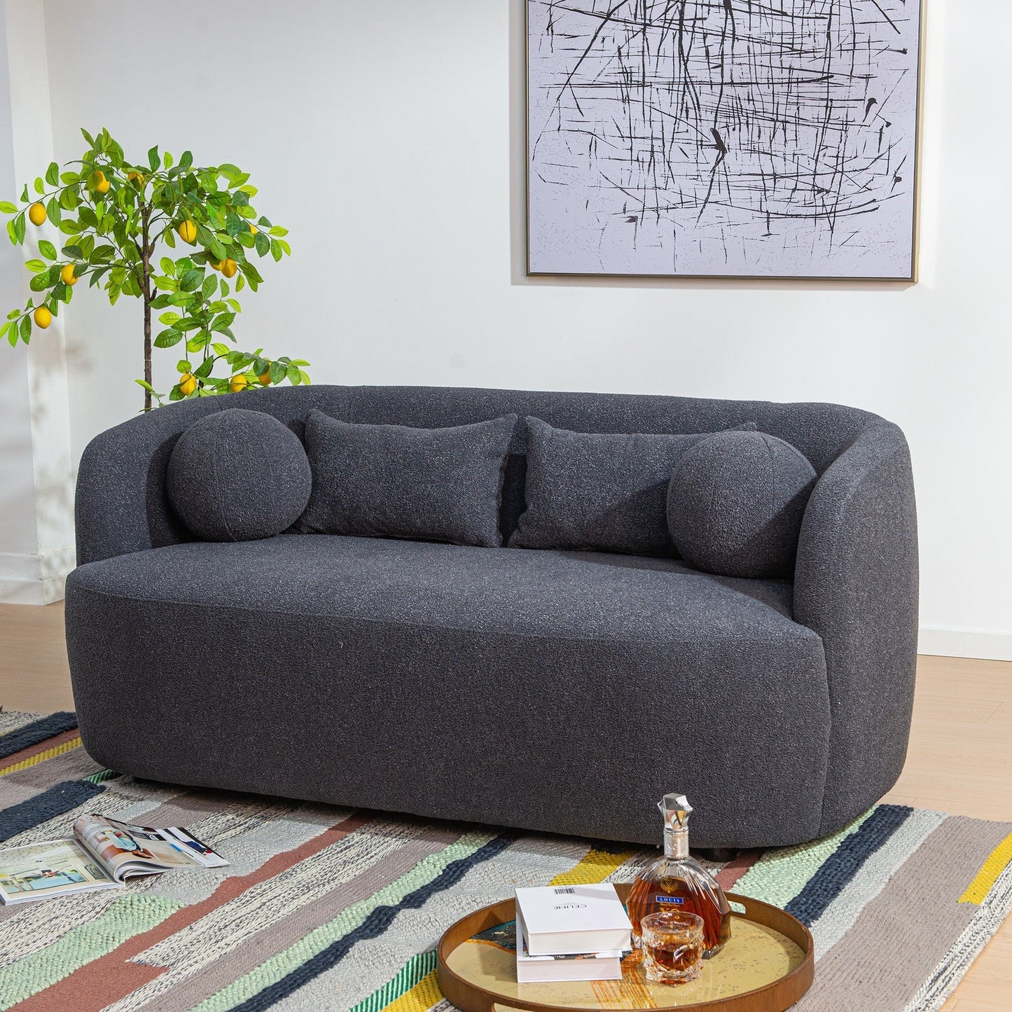 Causeuse 2 places rembourrée KINWELL Boucle avec coussins