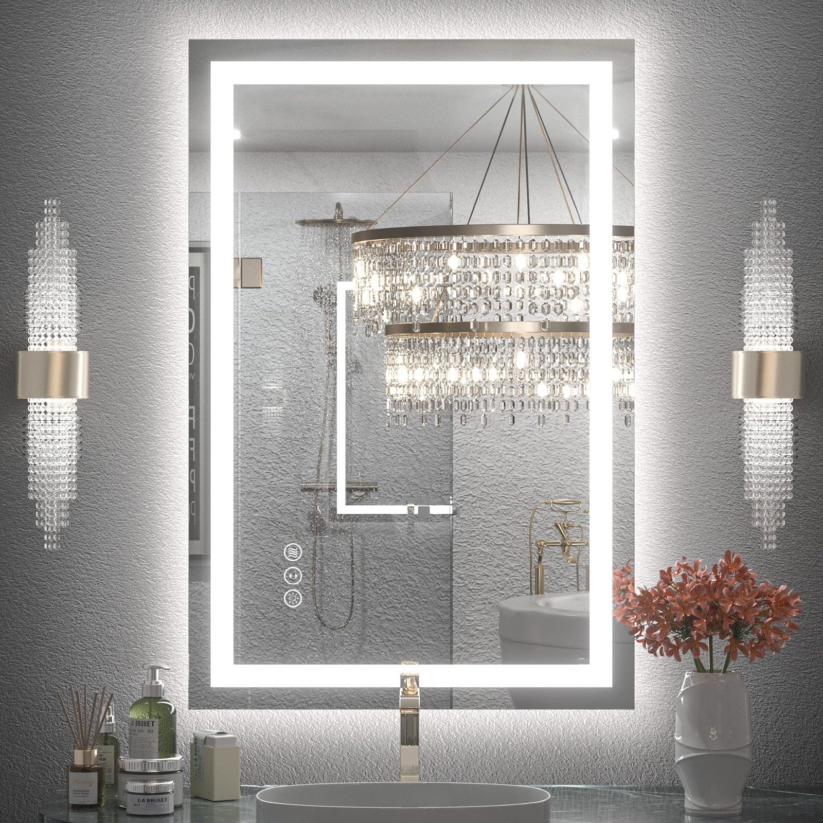 Miroir de salle de bain LED antibuée ultra-lumineux KIOTEE avec rétroéclairage et éclairage frontal Garantie 3 ans