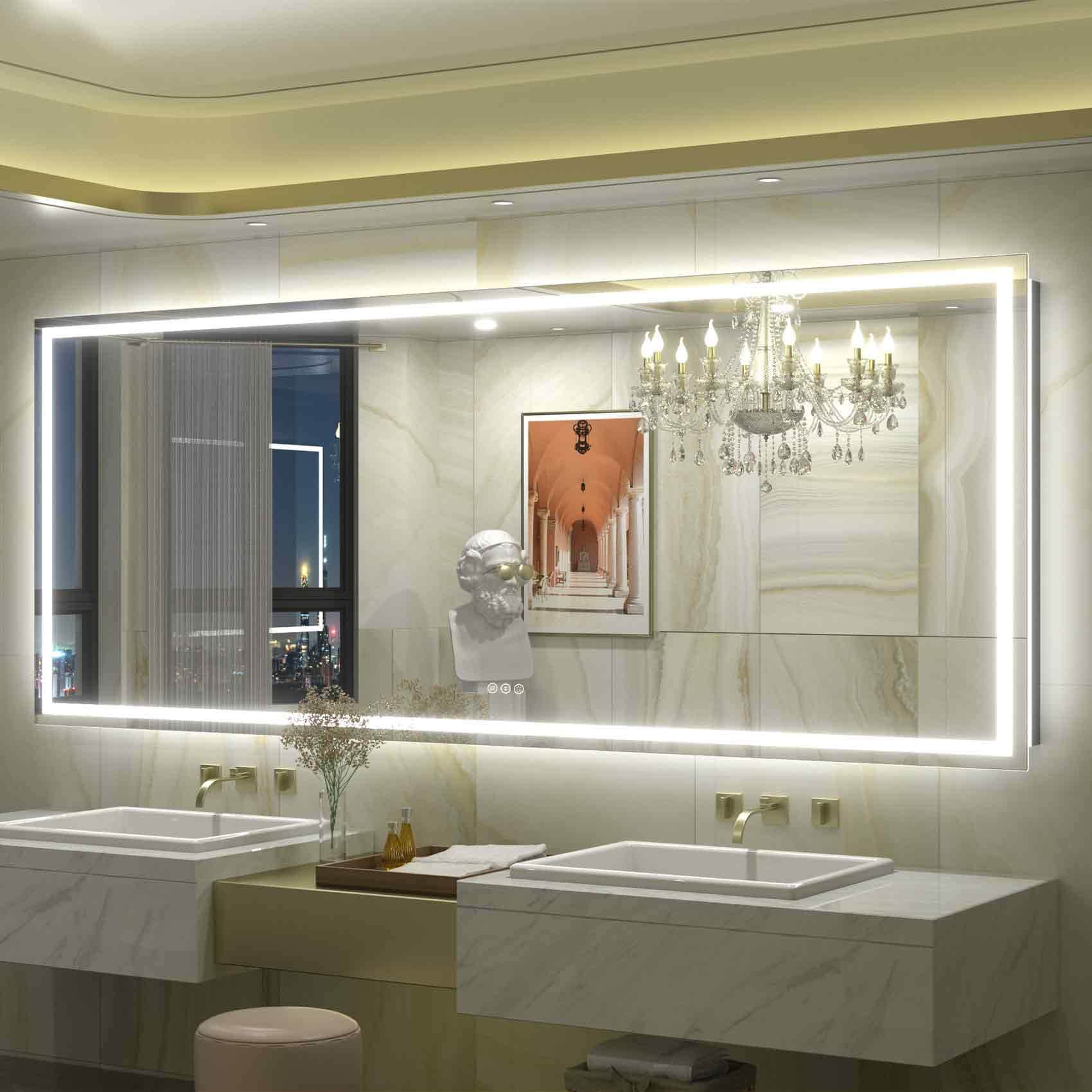 Miroir de salle de bain LED antibuée ultra-lumineux KIOTEE avec rétroéclairage et éclairage frontal Garantie 3 ans