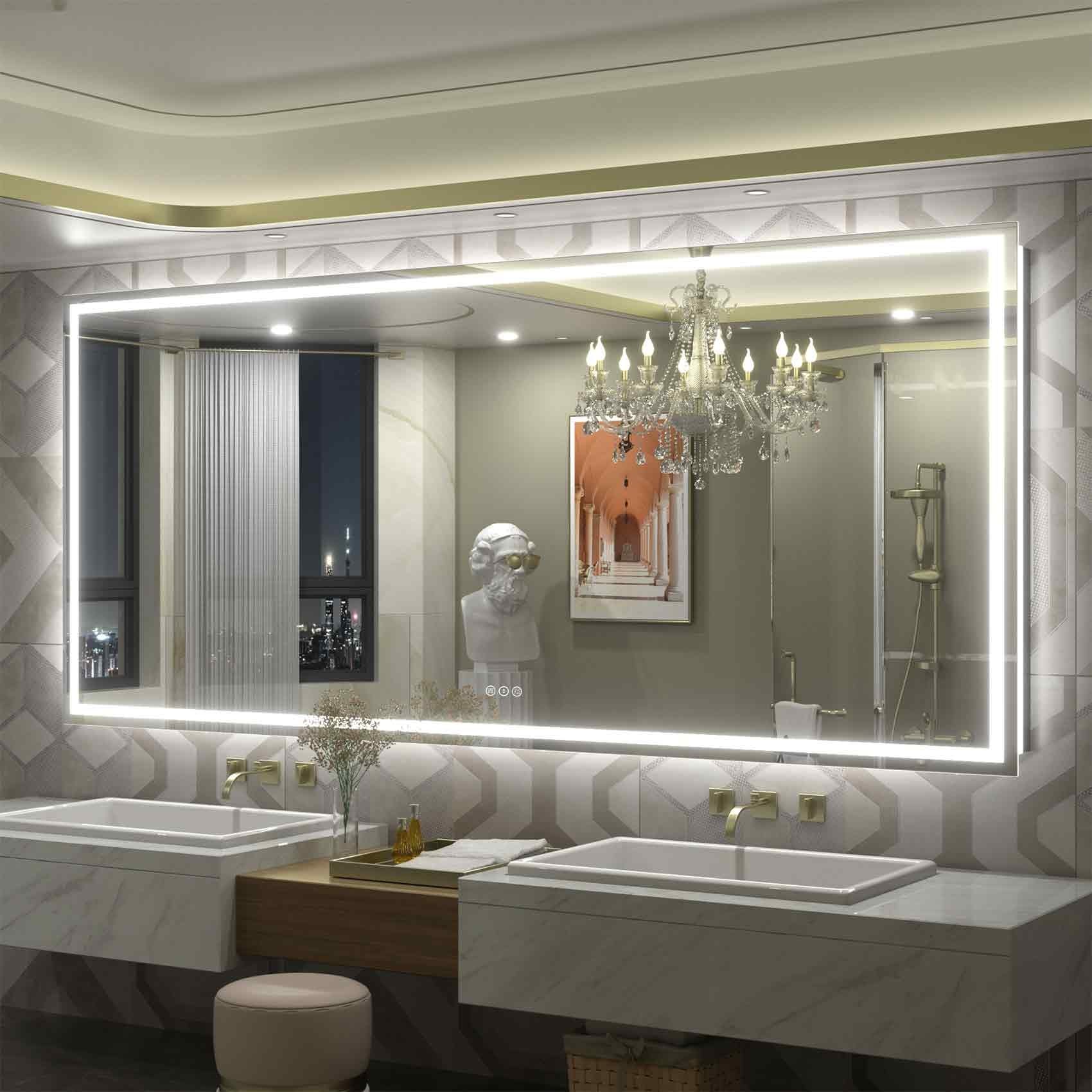 Miroir de salle de bain LED antibuée ultra-lumineux KIOTEE avec rétroéclairage et éclairage frontal Garantie 3 ans