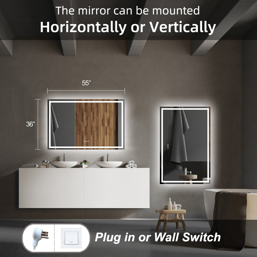 Miroir de salle de bain LED antibuée ultra-lumineux KIOTEE avec rétroéclairage et éclairage frontal Garantie 3 ans