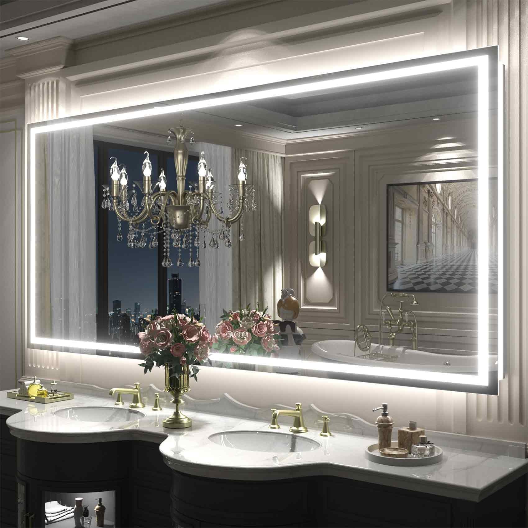 Miroir de salle de bain LED antibuée ultra-lumineux KIOTEE avec rétroéclairage et éclairage frontal Garantie 3 ans
