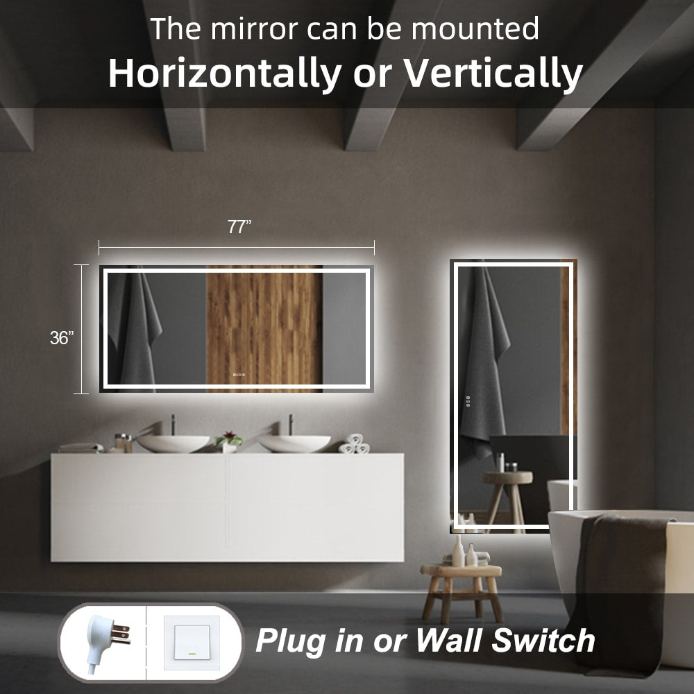 Miroir de salle de bain LED antibuée ultra-lumineux KIOTEE avec rétroéclairage et éclairage frontal Garantie 3 ans