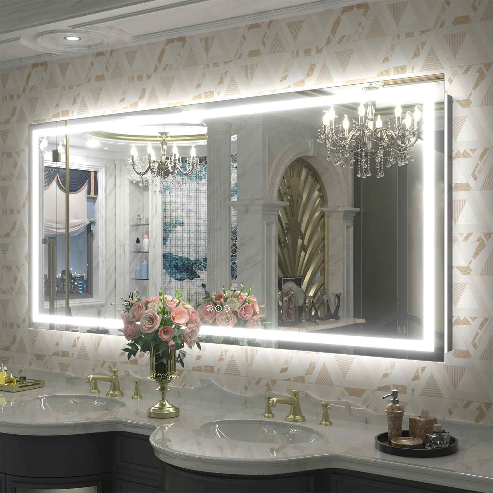 Miroir de salle de bain LED antibuée ultra-lumineux KIOTEE avec rétroéclairage et éclairage frontal Garantie 3 ans
