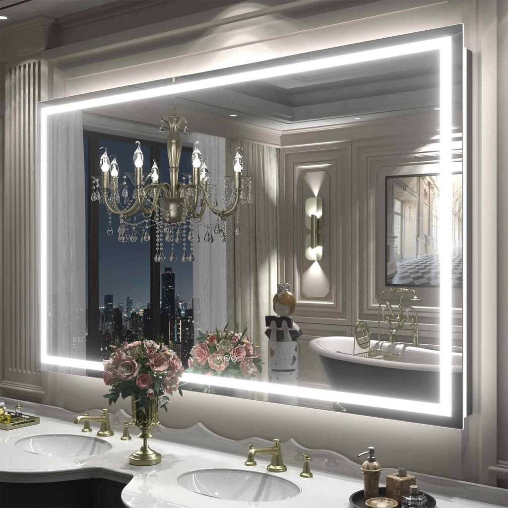 Miroir de salle de bain LED antibuée ultra-lumineux KIOTEE avec rétroéclairage et éclairage frontal Garantie 3 ans