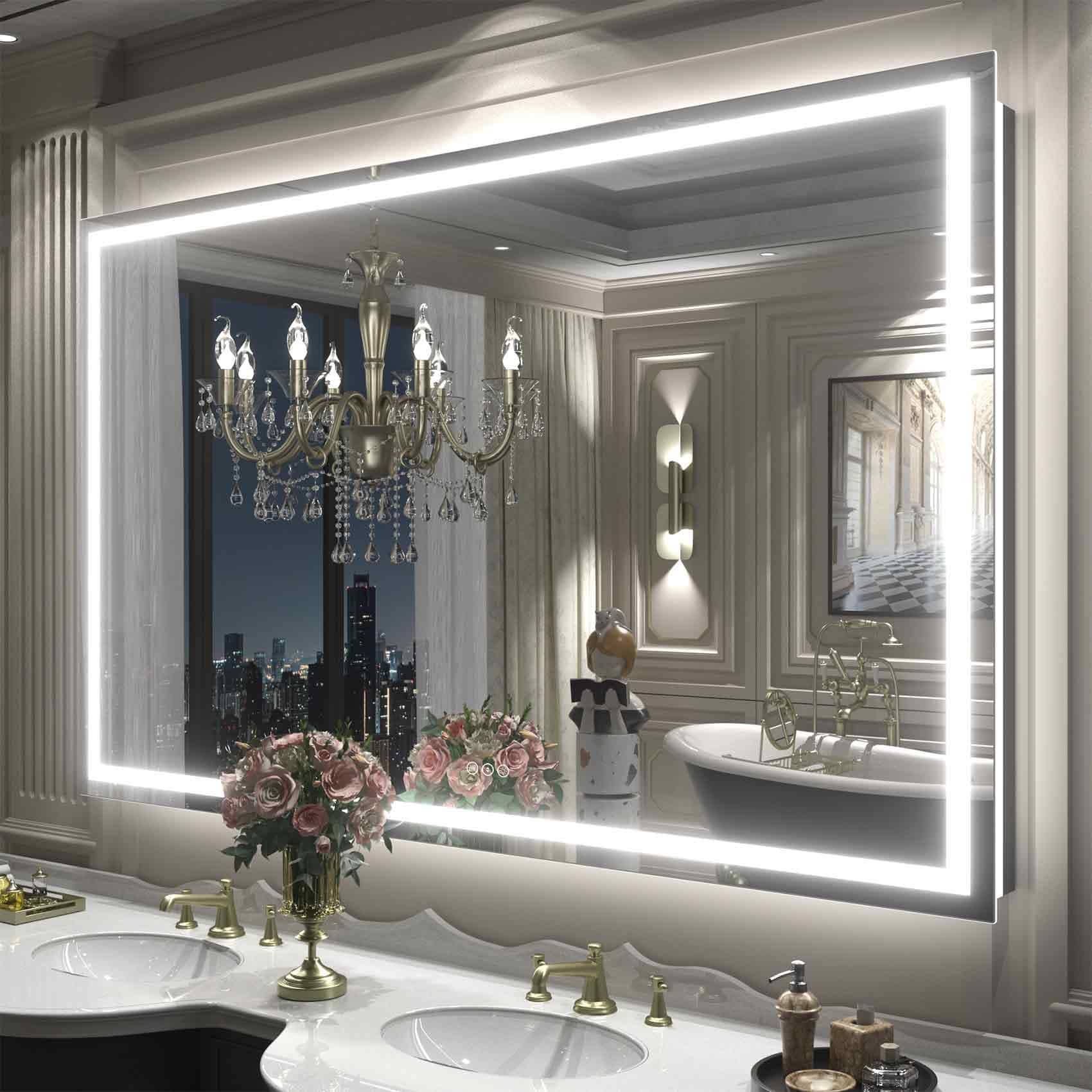 Miroir de salle de bain LED antibuée ultra-lumineux KIOTEE avec rétroéclairage et éclairage frontal Garantie 3 ans