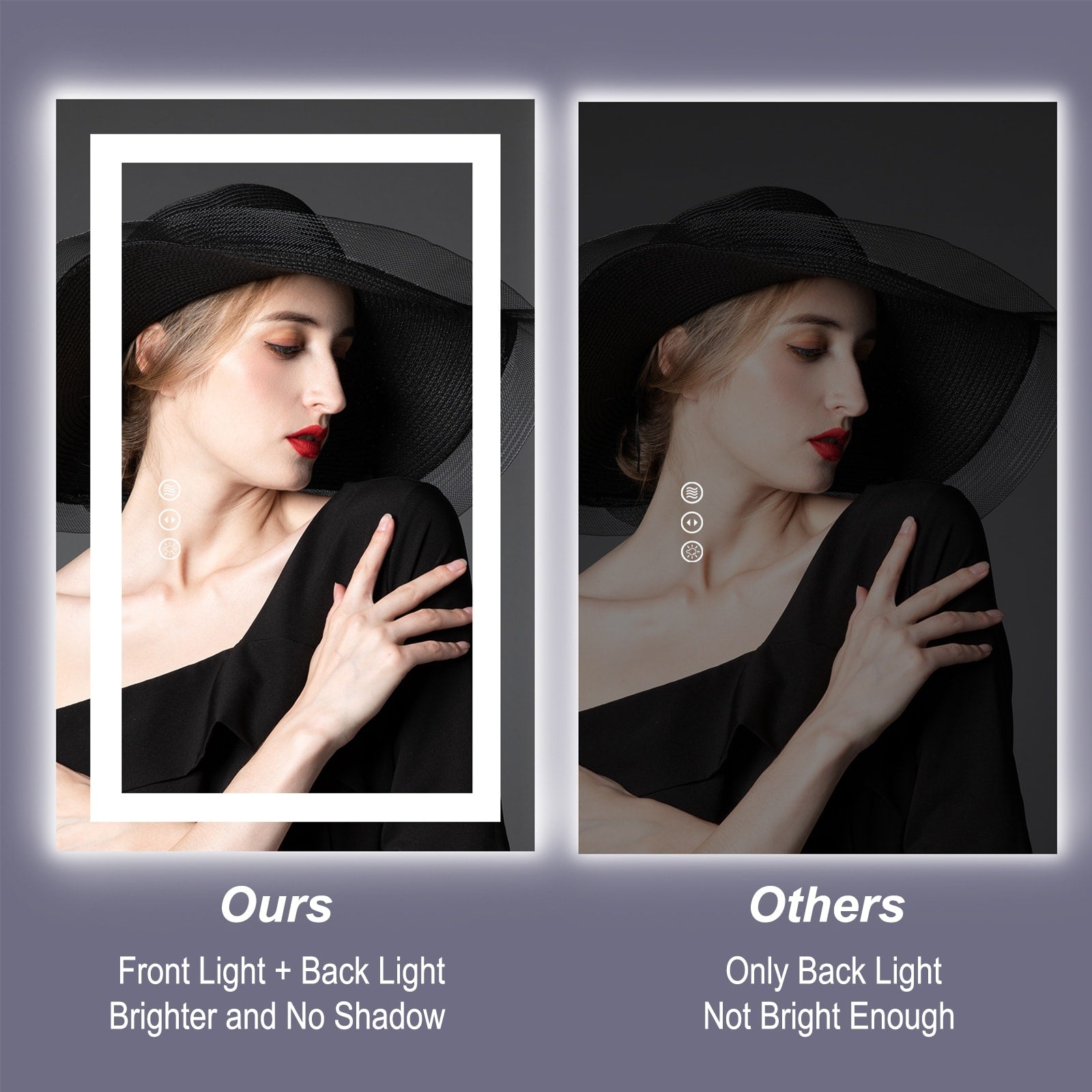 Miroir de salle de bain LED antibuée ultra-lumineux KIOTEE avec rétroéclairage et éclairage frontal Garantie 3 ans