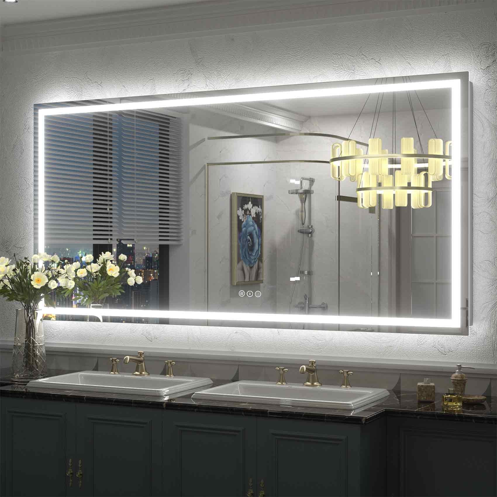 Miroir de salle de bain LED antibuée ultra-lumineux KIOTEE avec rétroéclairage et éclairage frontal Garantie 3 ans
