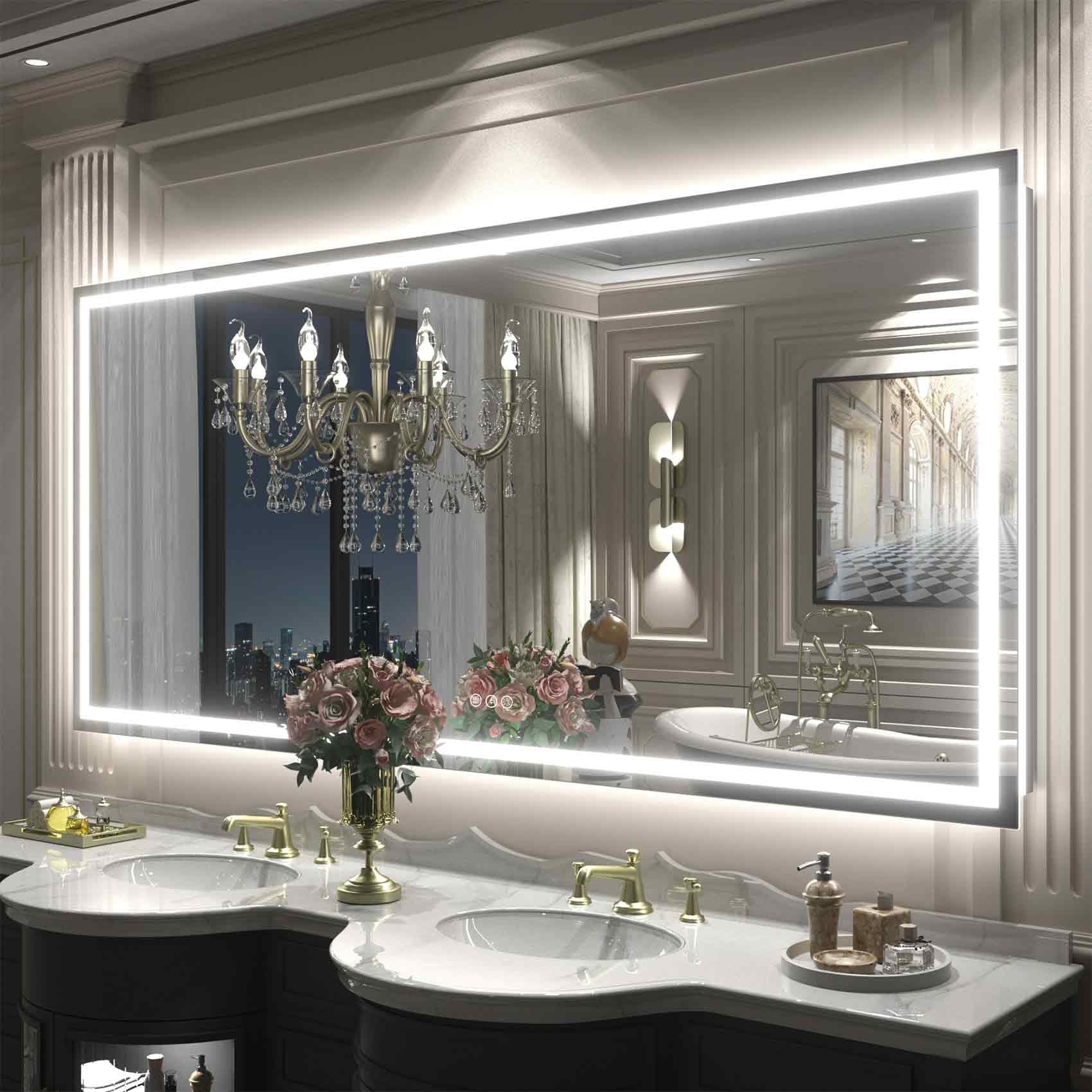 Miroir de salle de bain LED antibuée ultra-lumineux KIOTEE avec rétroéclairage et éclairage frontal Garantie 3 ans