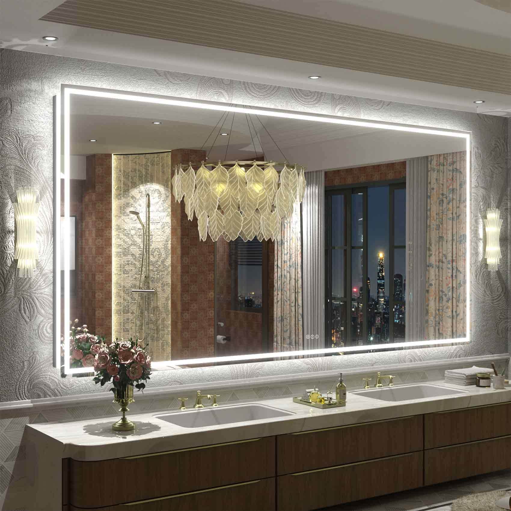 Miroir de salle de bain LED antibuée ultra-lumineux KIOTEE avec rétroéclairage et éclairage frontal Garantie 3 ans