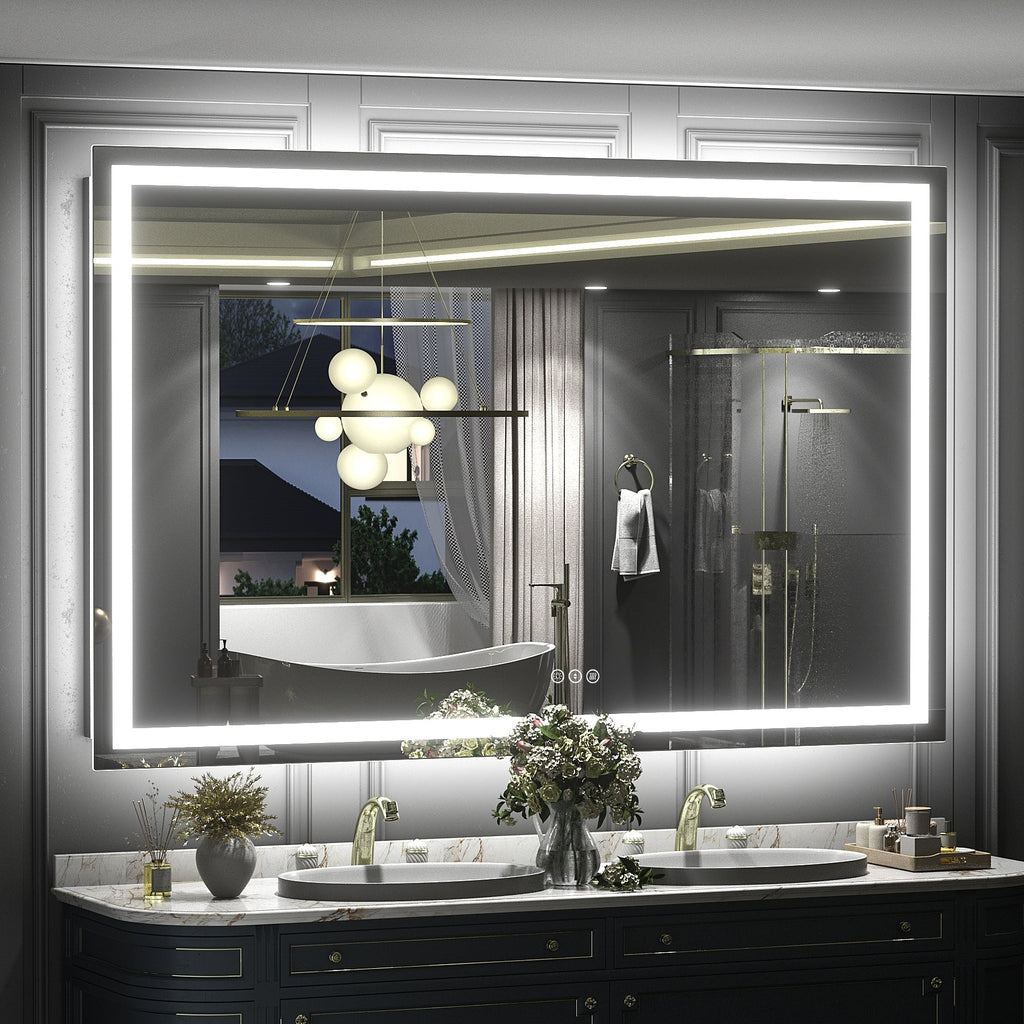 Miroir de salle de bain LED antibuée ultra-lumineux KIOTEE avec rétroéclairage et éclairage frontal Garantie 3 ans