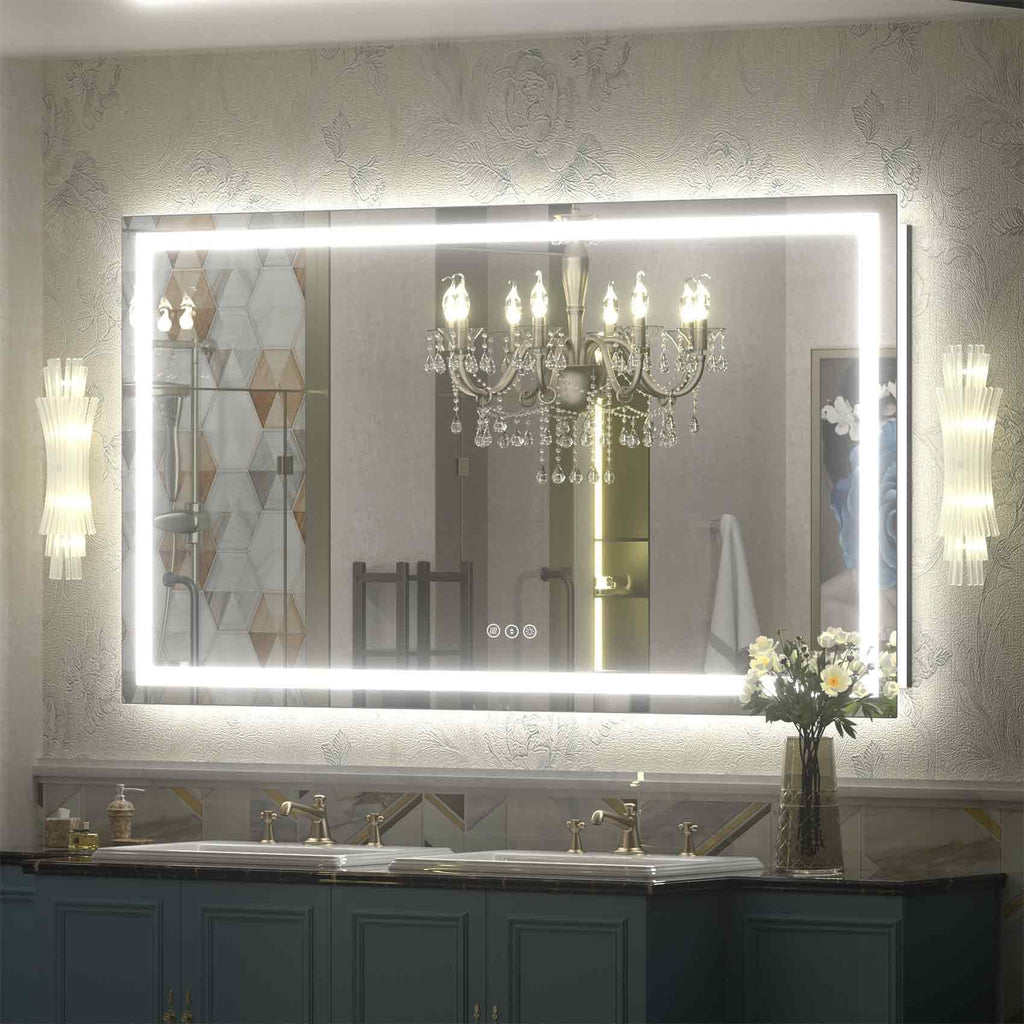 Miroir de salle de bain LED antibuée ultra-lumineux KIOTEE avec rétroéclairage et éclairage frontal Garantie 3 ans