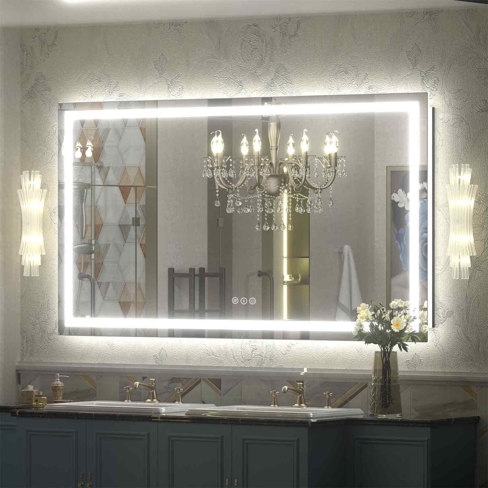 Miroir de salle de bain LED antibuée ultra-lumineux KIOTEE avec rétroéclairage et éclairage frontal Garantie 3 ans