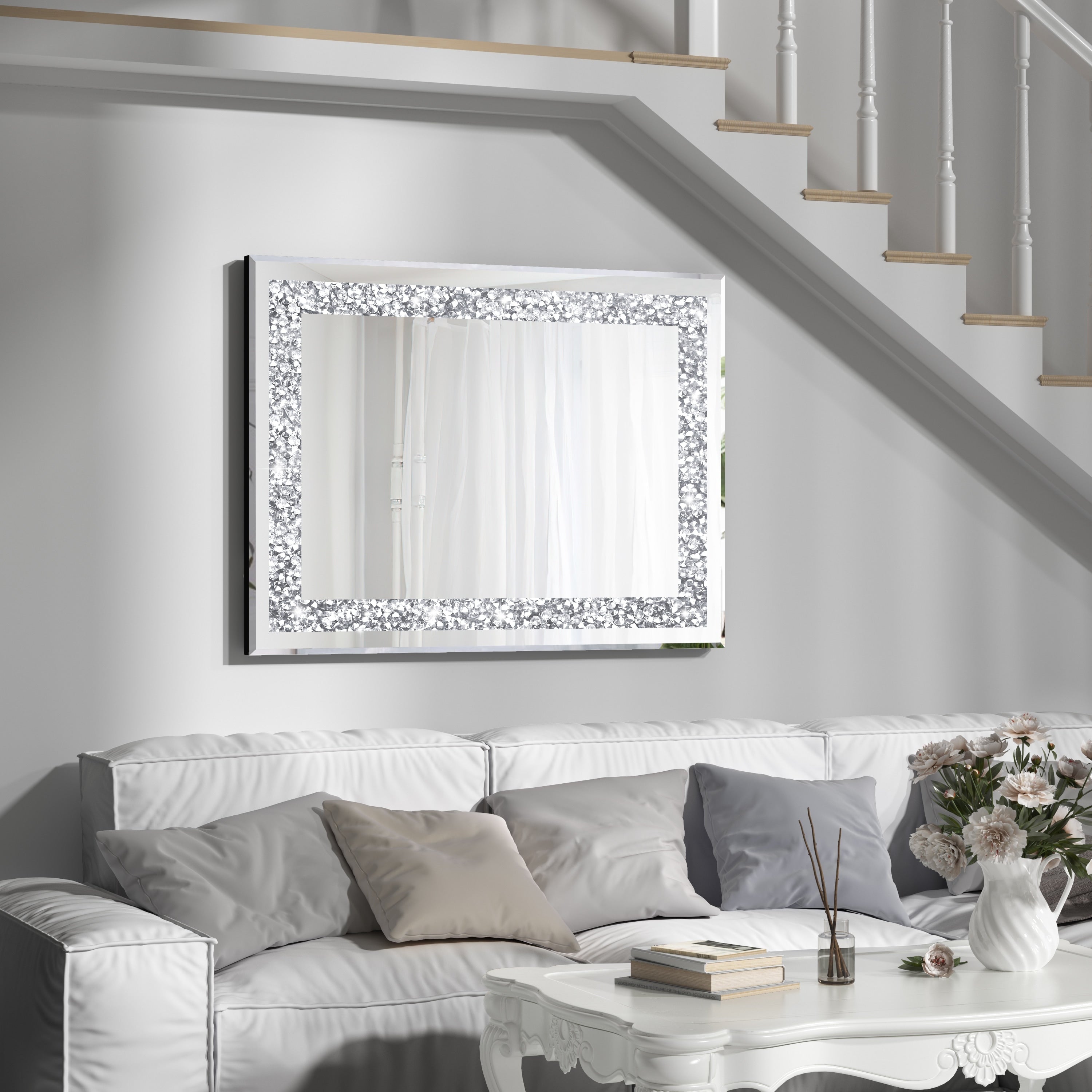 Miroir mural décoratif rectangulaire en cristal argenté KOHROS