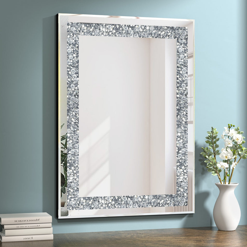 Miroir mural décoratif rectangulaire en cristal argenté KOHROS