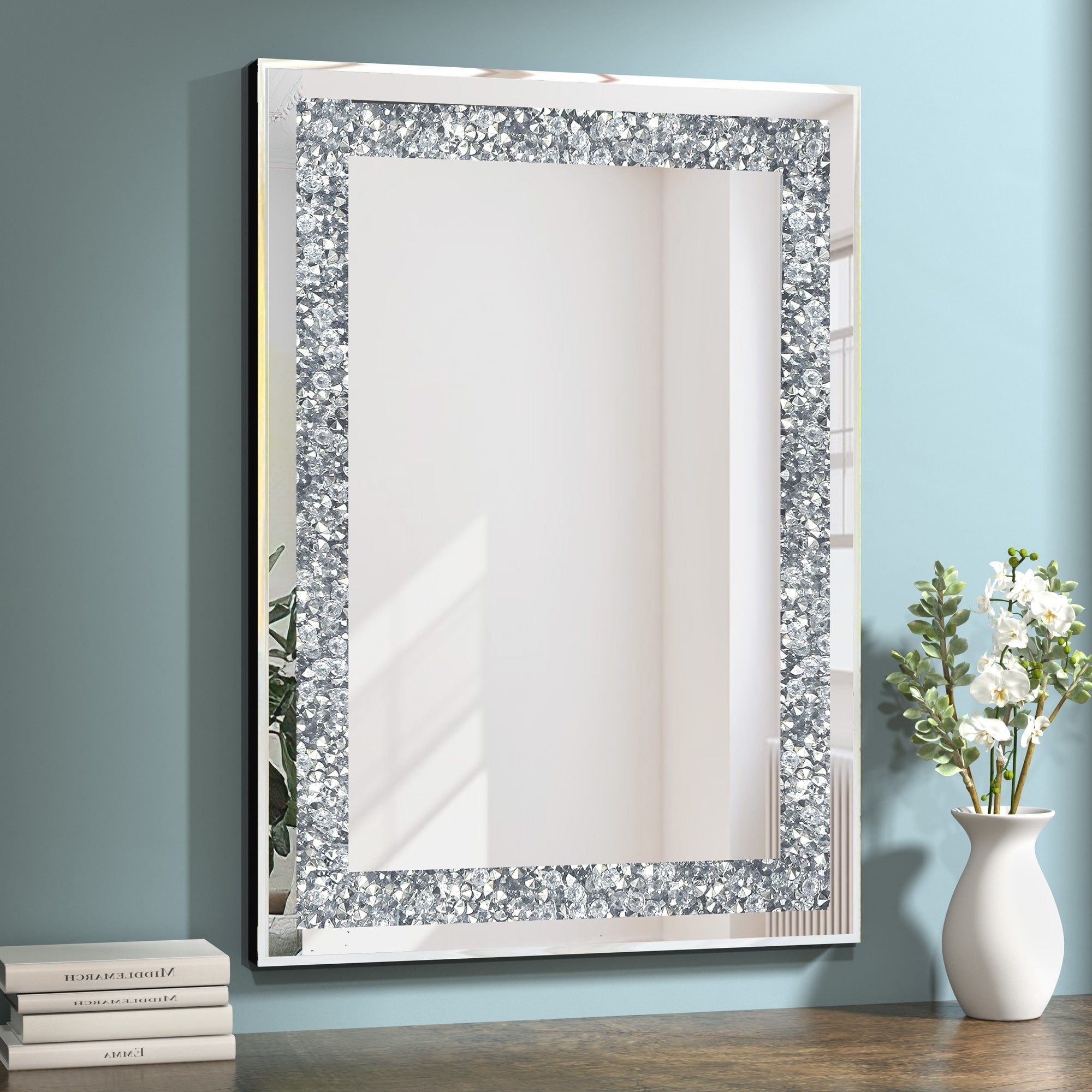 Miroir mural décoratif rectangulaire en cristal argenté KOHROS