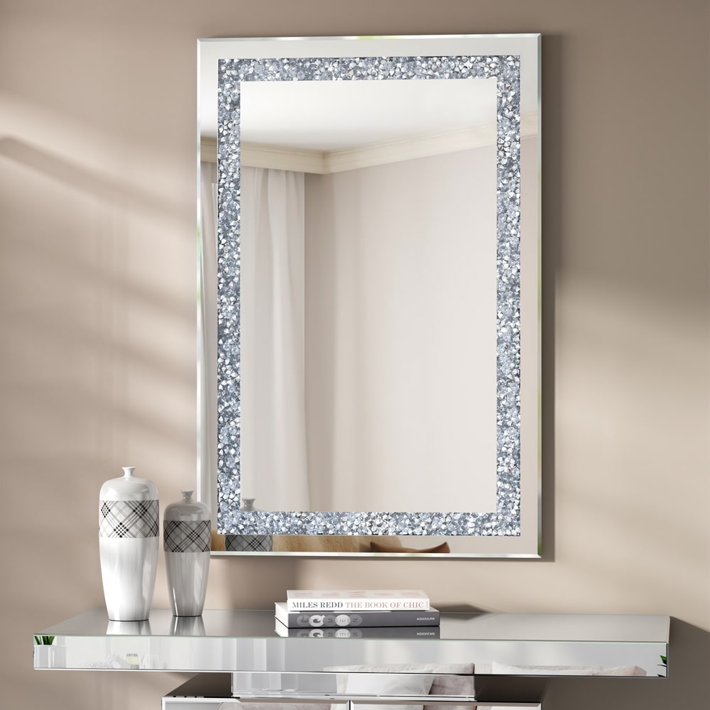 Miroir mural décoratif rectangulaire en cristal argenté KOHROS