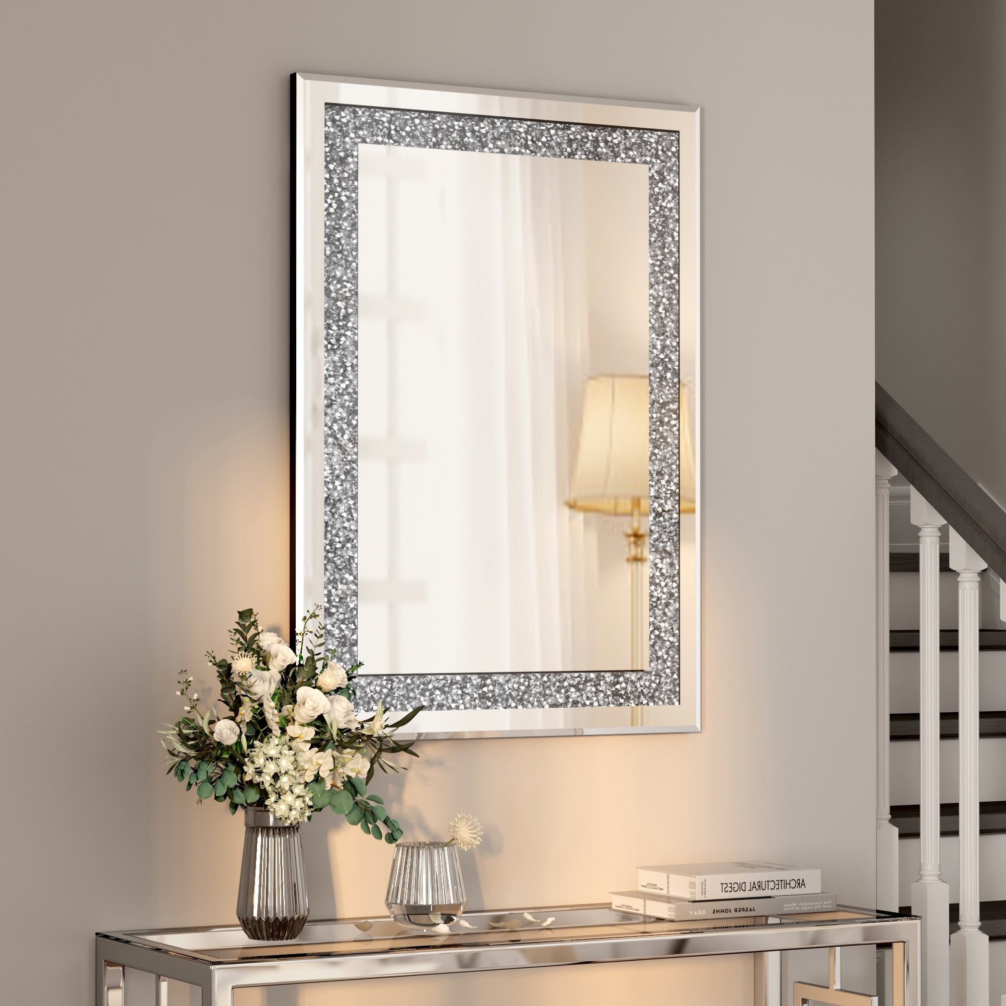 Miroir mural décoratif rectangulaire en cristal argenté KOHROS