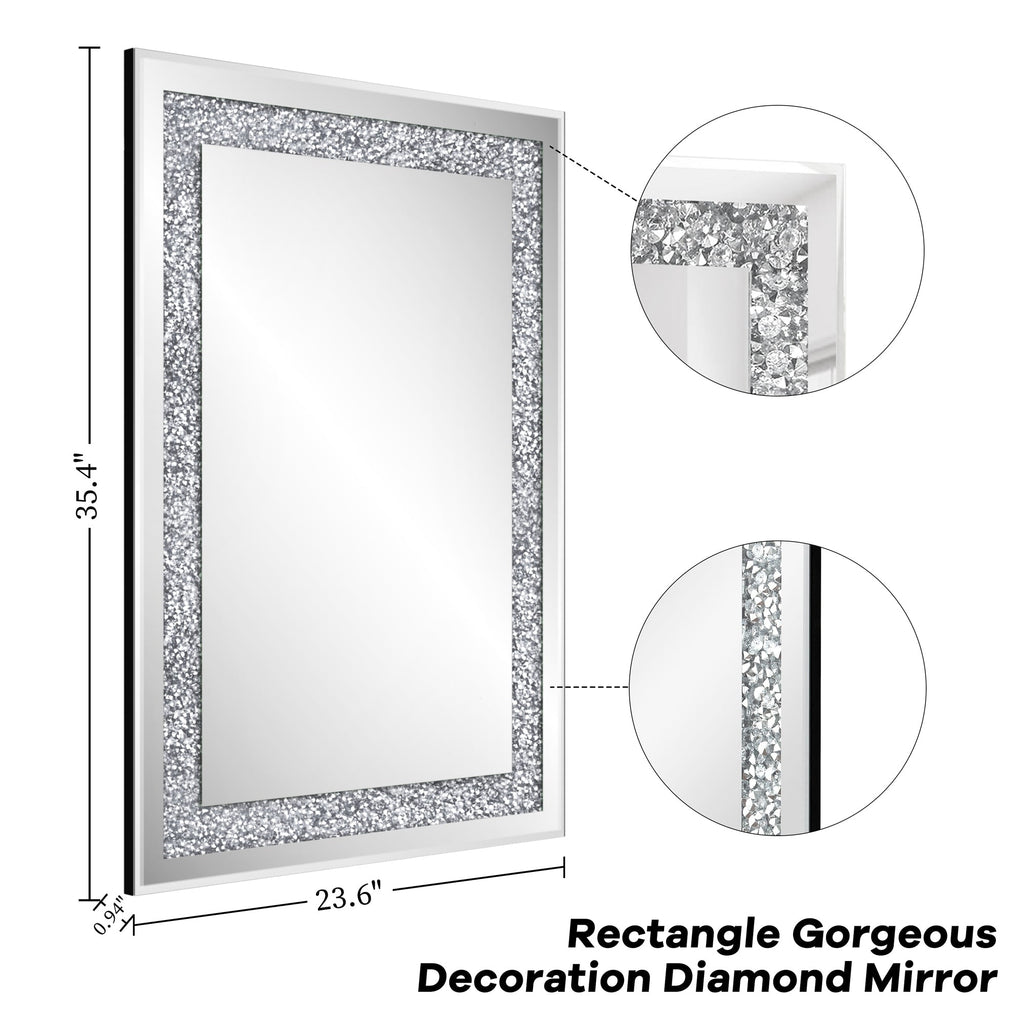 Miroir mural décoratif rectangulaire en cristal argenté KOHROS