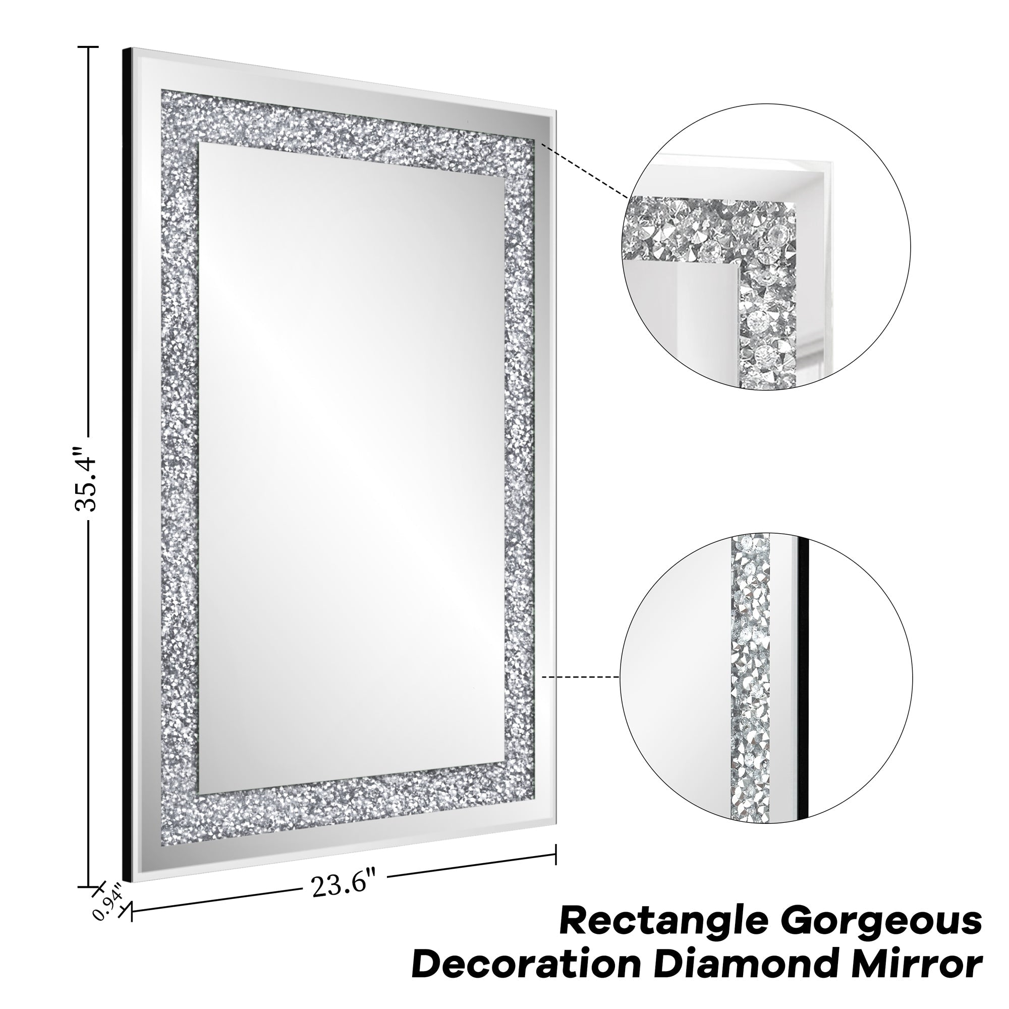 Miroir mural décoratif rectangulaire en cristal argenté KOHROS