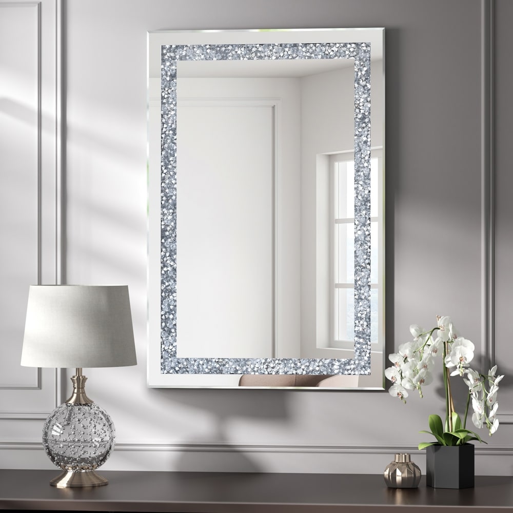 Miroir mural décoratif rectangulaire en cristal argenté KOHROS