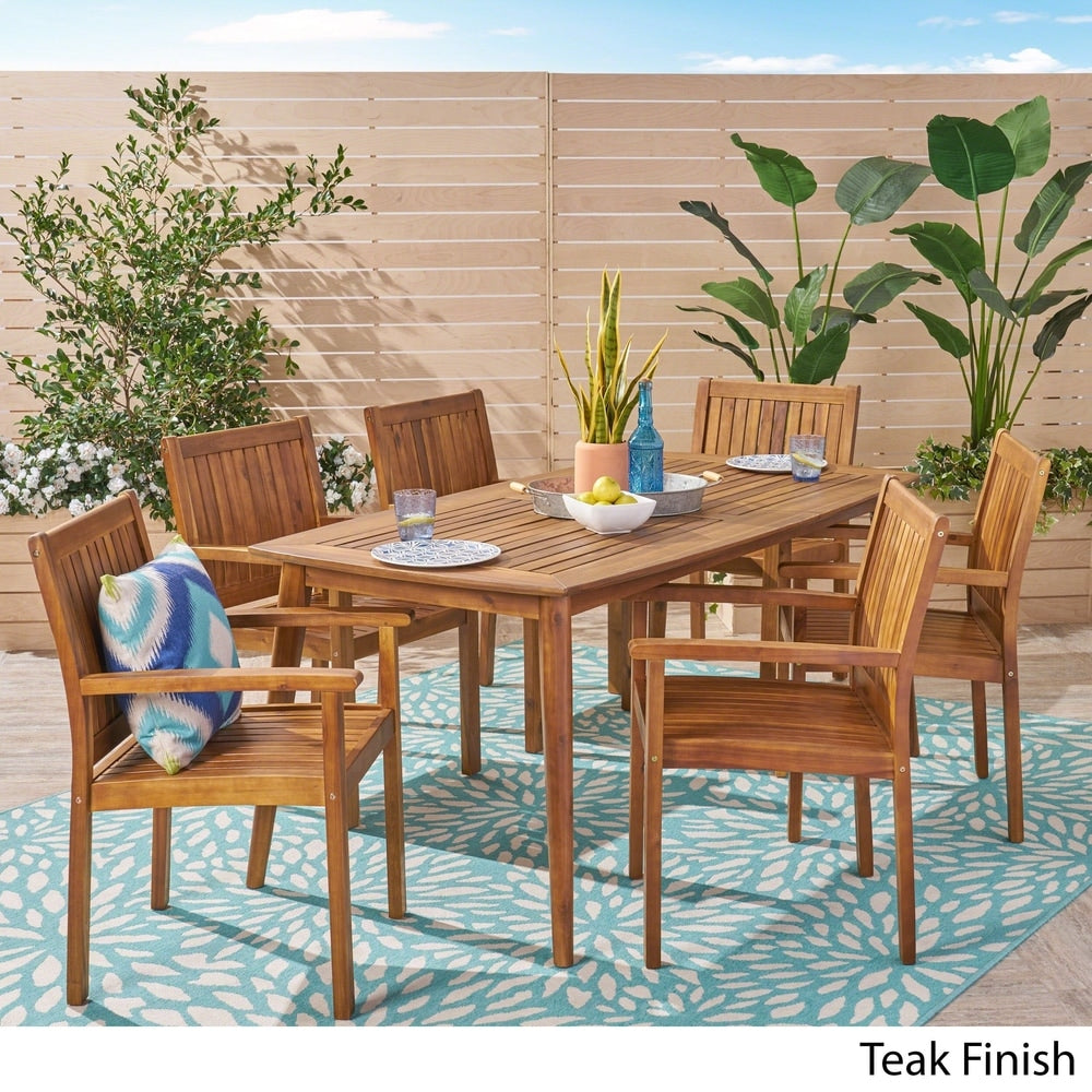 Ensemble de salle à manger d'extérieur Karen 7 pièces en acacia par Christopher Knight Home